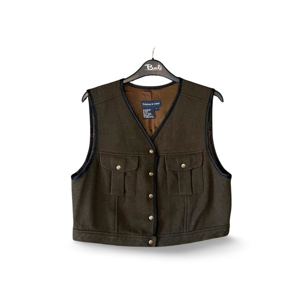 Tristan Olive Vest with Brass Buttons - Picture 1 of 6